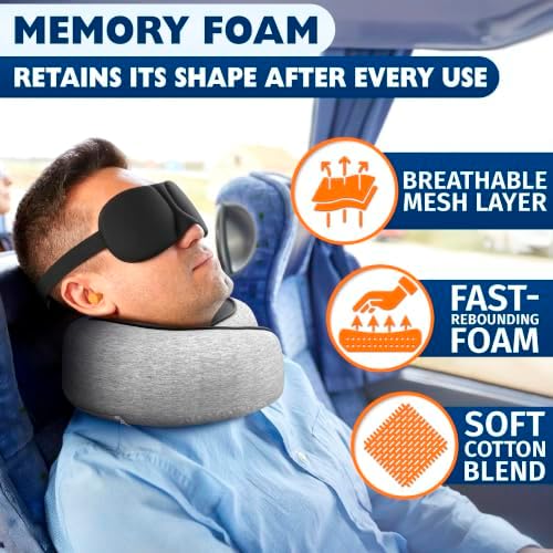 Travel Neck Pillows for Airplanes, 4-in-1 Set, 360° G-Shape