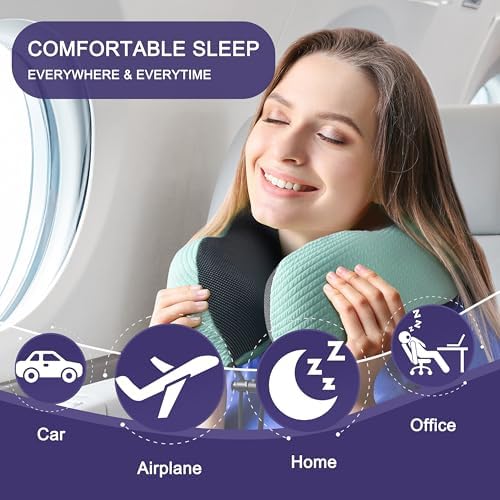 napfun Neck Pillow for Travel, Memory Foam Airplane Pillow, Turquoise