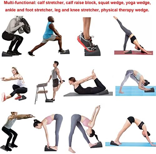 Squat Wedge Block Adjustable Slant Board, Heavy Duty 3pcs Foam Foot Ankle Knee Stretcher Leg Extender, Incline Platform Ramp For Heel Elevated Exercise and Calf Raise