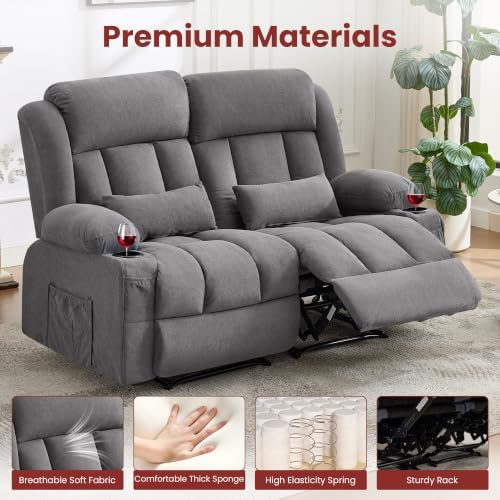 Reclining Loveseat Sofa for Living Room, Ergonomic Backrest with Cup Holders&Side Pockets