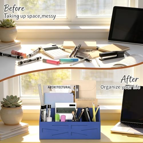Wood Mail Organizer Countertop,Farmhouse Desk and Kitchen Countertop Storage, Letter Sorter, Desk Mail and Bill Organizer, Desktop File and Paper Holder (Blue)