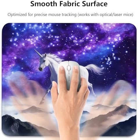 Magical White Unicorn Mouse Pad, Fantasy Galaxy Clouds Mountain Desk Mat