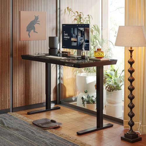 FEZIBO 48 Inch One-Piece Standing Desk with Glass Top and Drawer, Black