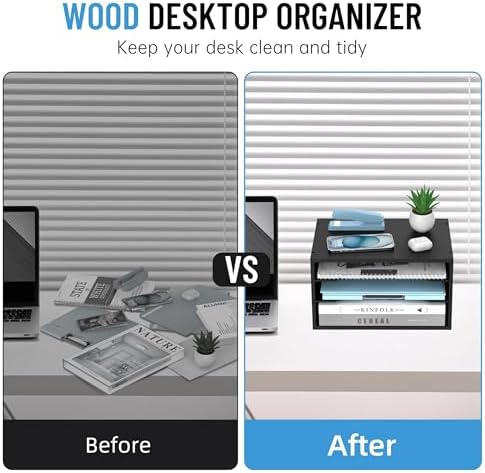 3-Tier Paper Organizer for Desk, Adjustable Mail Organizer, Black