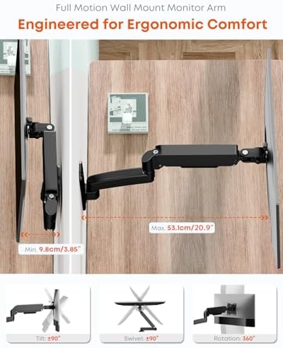 Single Monitor Wall Mount fits 17-32 inch Flat/Curved Screen