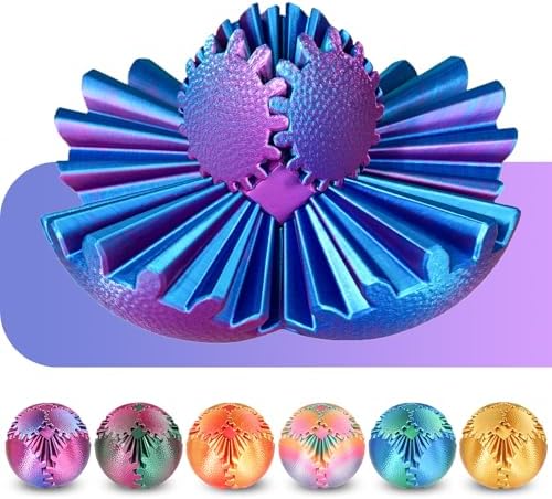 Gear Ball Fidget Toys - Steampunk Gear Sphere Stress Relief for Kids & Adults, 3D Printed Unique Funny Gift for Christmas, White Elephant, Stocking Stuffer (Ombre Purple)