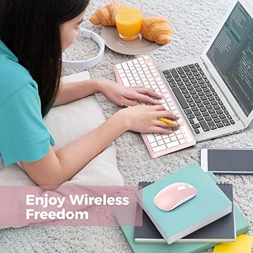 Wireless Keyboard and Mouse Combo, Lovaky 2.4G Full-Sized Ergonomic Keyboard Mouse, 3 DPI Adjustable Cordless USB Keyboard and Mouse, Quiet Click for Computer/Laptop/Windows/Mac (1 Pack, Pink)