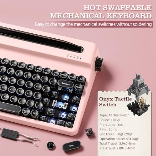 YUNZII QL75 Retro Typewriter Hot Swap RGB Keyboard(Pink, Onyx Switch)