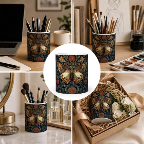 Pen Holder for Desk Ceramic Pencil Cup, Cute Makeup Brush Desk Organizer, Desk Accessories, School Supplies, Teacher Appreciation Gifts, Birthday Christmas Gift for Women (Butterfly)