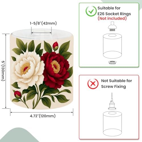 3 Pack Cylinder Glass Lamp Shade Decorative Tranquil Interlace Peonies Leaves Petals Floral Arrangement Covers with 1-5/8" Fitter Opening Light Fixture Replacement for Table Lamp Bathroom Vanity Light