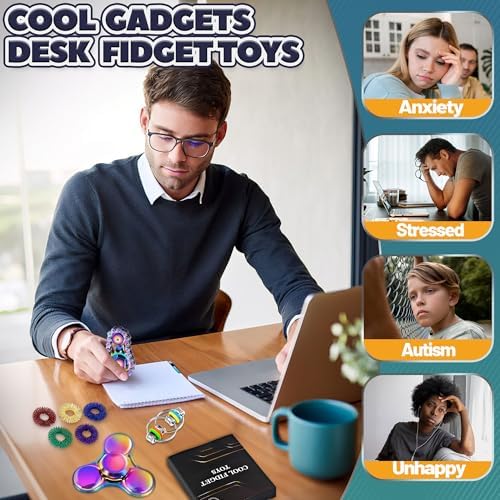 8Pcs Fidget Toys Adults Fidgets Spinner Autism Sensory Pack Spiky Sensory Rings for Anxiety Metal Bike Chain Roller Cool Gadgets for Teen Boys ADHD Silent Stress Relief Office Desk Toy Adults Gift