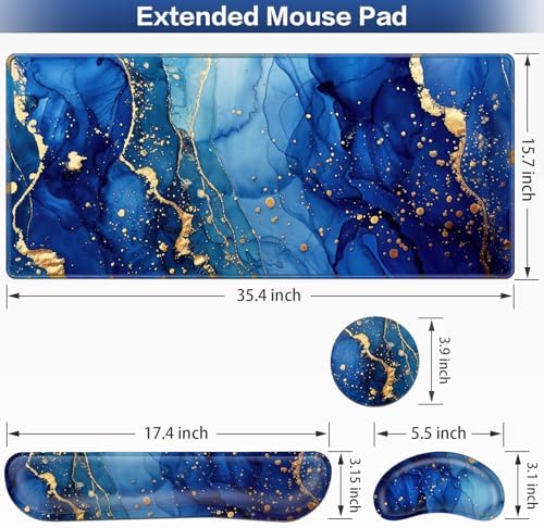 Desk Mat Blue, Large Gaming Mouse Pad with Wrist Rest, 4in1 XXL