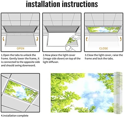 Fluorescent Light Cover Decorative Ceiling Light Filters,Tree Leaves Sky Clouds Pattern,for Classroom Office Hospitals Home Ceiling Decorative,2ft x 4ft,Green