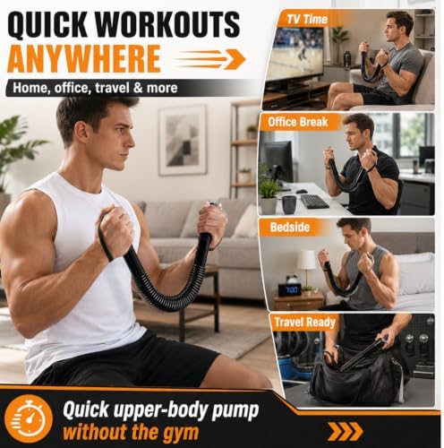 Power Twister Bar - Chest & Arm Exerciser, Upper Body Strength Trainer with 20-66 lb Resistance, Non-Slip Grips & Wrist Straps for Home Gym Workout