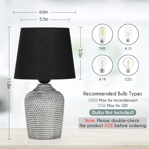 11.8’’ Small Table Lamps Set of 2 for Bedroom Kid’s Room Home Office, Black
