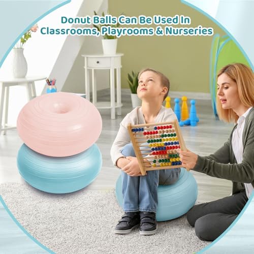Lewtemi 1/2/3 Pcs Flexible Seating for Classroom Elementary 20 Inch Yoga Ball Chair for Kids Wobble Chair for Sensory Kids Large Donut Ball Seats with Inflator for School Office