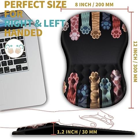 Hokafenle Ergonomic Mouse Pad Wrist Support with Massage Design, Wrist Rest Pain Relief Mousepad with Memory Foam&Non-Slip PU Base, Mouse Pads for Wireless Mouse & Desk (12x8 inch,Paw)