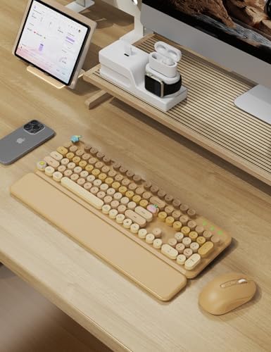 Wireless Keyboard and Mouse Combo, Cute Typewriter, Magnetic Wrist Rest