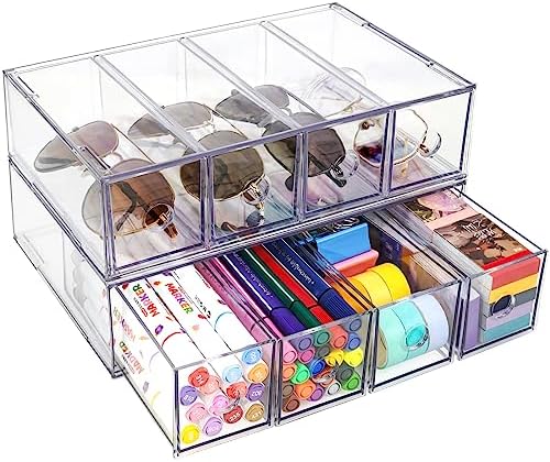 Desk Organizer with 8 Drawers, 2-Pack Stackable Desktop Storage Box