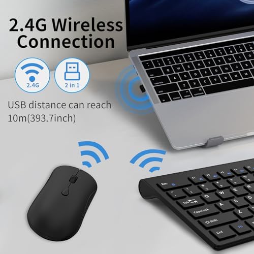 Slim Silent Full Size Wireless Keyboard Mouse Combo Black