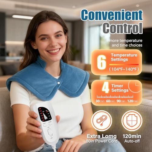 Weighted Heating Pad for Neck & Shoulders - 6 Heat Settings, 4 Timers, Auto Off - Electric Heating Pad for Back Pain Relief - Gift for Women/Men, Mom/Dad, Birthday, Christmas