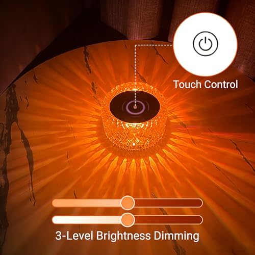 Portable Crystal LED Table Lamp, 3-Levels Brightness Desk Lamp,3 Color Touch Control Rechargeable Lamp for Bedroom Living Room Decor(Blue)