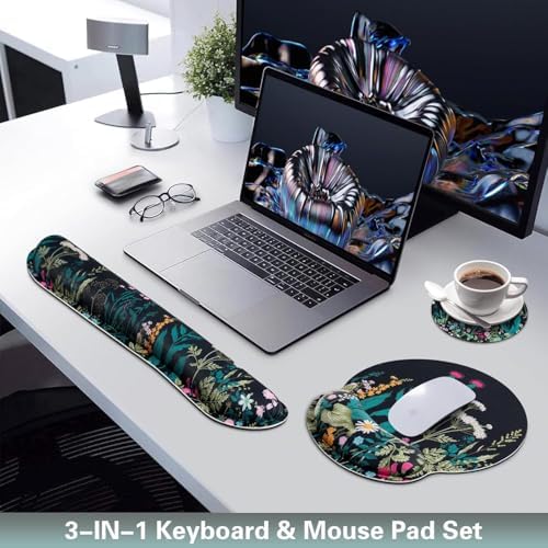 Mouse Pad with Wrist Rest Set, 3-in-1 Wrist Support Mouse Pad Set, Floral