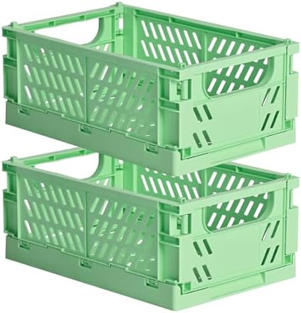 HUUSMOT 2-Pack Collapsible Plastic Storage Baskets, Green, 9.8"x6.5"x3.8"