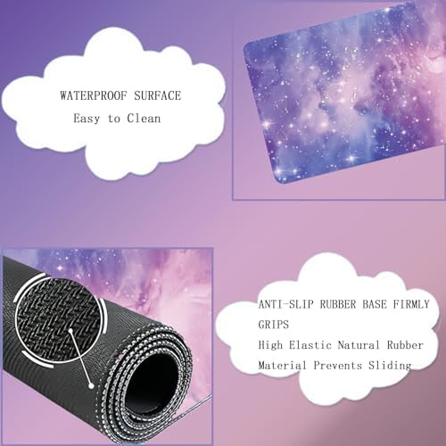 Cloud Wrist Rest Keyboard Purple Cloud Mouse Pad Set 4PCS Galaxy Large Desk Mat Ergonomic Space Wrist Pad Support Memory Foam Non-Slip Wrist Rest for Keyboard and Mouse Computer Gaming Home Office