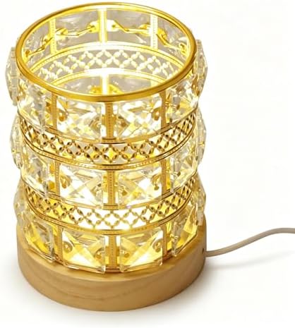 LED Crystal Night Light Wood Base Makeup Brush Holder Decor Vase