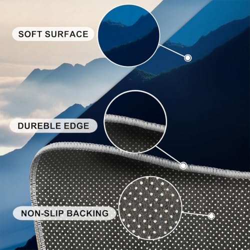 Mountain Round Rug - 8ft Washable Misty Mountain Round Area Rug for Living Room, Natural Landscape Circle Rugs Soft Non-Slip Carpet for Bedroom Dining Table Coffee Table Decor Mat