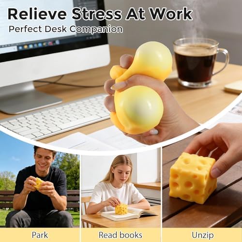 Jumbo Cheese Squishy, Giant Large Squishy Fidget Toys for Adults & Teens, Sensory Stress Ball Squeeze Toys for Stress Relief (Yellow 4.4 in)