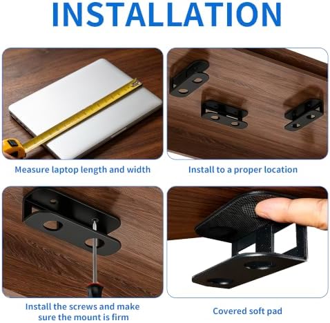 Under Desk Laptop Mount & Wall Storage Holder, Black | for MacBook, iPad, Keyboards, Router | Includes Adhesive & Screws, with Anti-Scratch Silicone