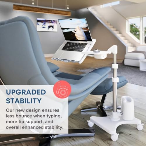 LEVO G2 Deluxe Rolling Laptop Stand with Mouse Tray, Silver & White