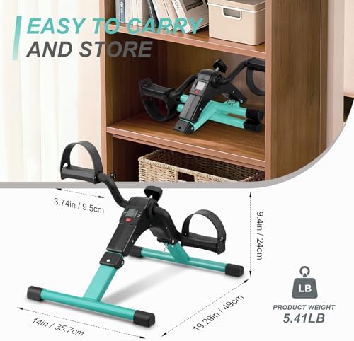 Folding Pedal Exerciser - Mini Exercise Bike Under Desk Bike Pedal Exerciser with LCD Display for Arms and Legs Workout, Portable Desk Bike Peddler Machine for Adults & Seniors