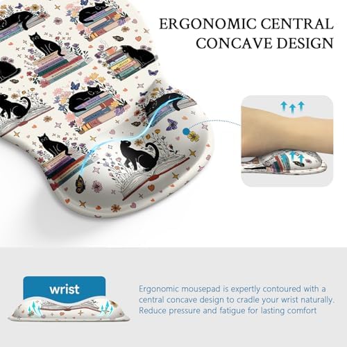 Cat Mouse Pad with Wrist Rest Cute Ergonomic Mousepad Middle Concave Office