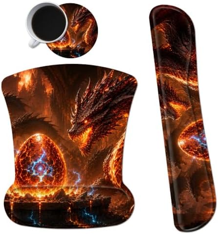 3-in-1 Ergonomic Memory Foam Keyboard Wrist Rest Pad Set, Dragon Egg