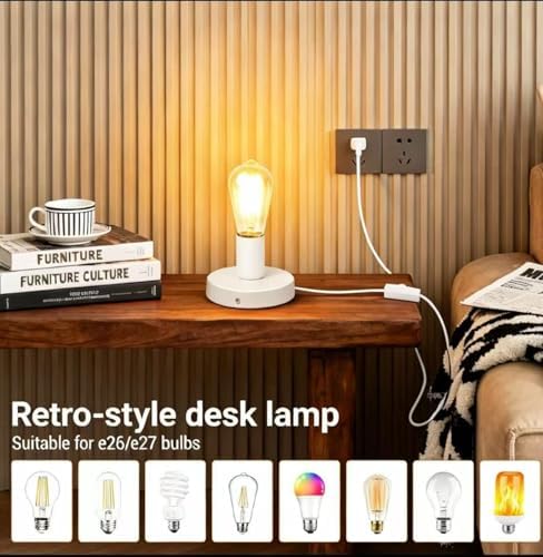 Table Lamp Base, E26/E27 Plug in Lamp Holder with Switch, White