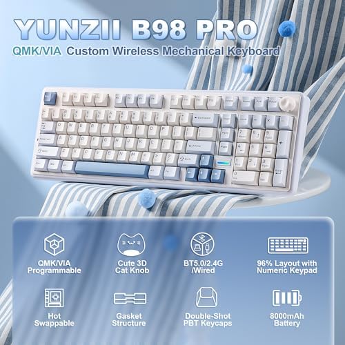 YUNZII B98 PRO 96% Wireless Mechanical Keyboard (Blue, Milk Switch)
