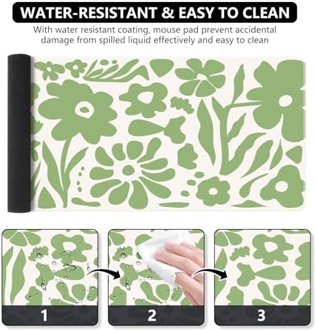 iCasso Desk Mat, Desk Matt for Desktop, Cute Desk Pad Mat, Green Flowers