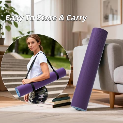 HAHE Wide Yoga Mat 72"x32"x0.4" Thick Pilates Mat with Carrying Strap