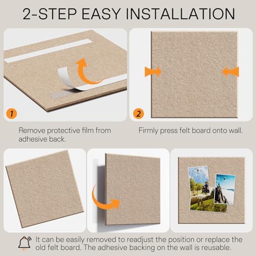 MaxGear Felt Bulletin Board 36" x 24", Tan Felt Wall Tiles Push Pins