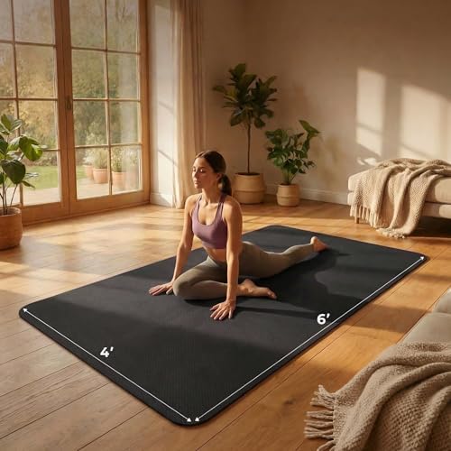 Large Yoga Mat 6'x 4'（72”x 48”）—1/4" &1/3" Extra Wide Exercise Mat 183cm x 122cm Large Exercise Mat Big Home Yoga Mat Pilates Mat,Non Slip,Thick,TPE Workout Mat,for Women & Men, Yoga, Pilates, Gym and Floor Workouts Pilates