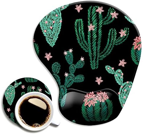 DOOKE Ergonomic Mouse Pad with Wrist Support and Coaster,Mouse Pads with Non-Slip PU Base for Home Office Working Studying Easy Typing & Pain Relief Cute Cactus