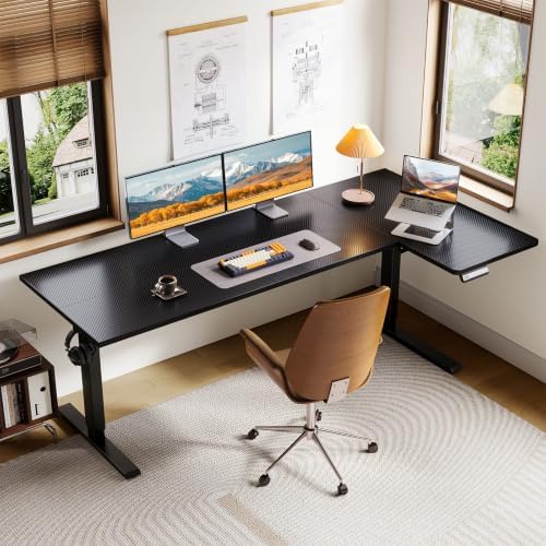OffiGo 71" Reversible L Shaped Electric Standing Desk, Carbon Fiber Black