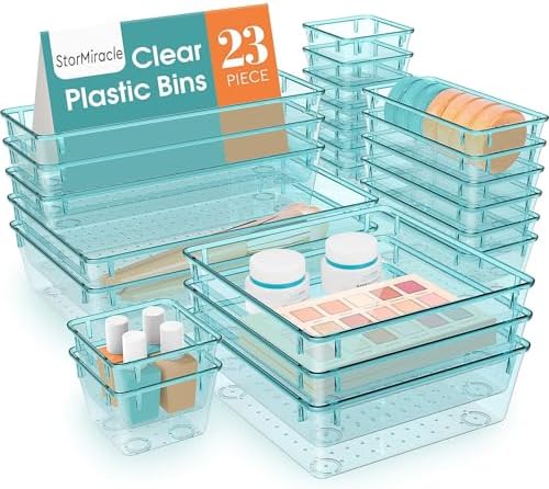 23 PCS Drawer Organizer Set, 5 Size Bathroom and kitchen organizer Trays
