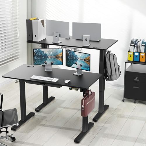 SHW 48-Inch Electric Height Adjustable Standing Desk w/Drawer, Black