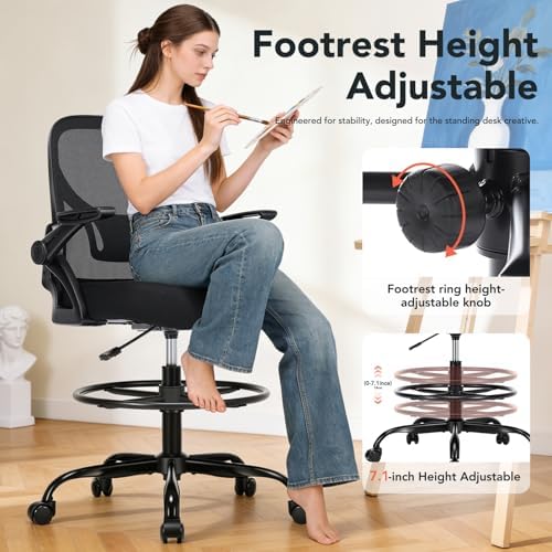 Drafting Chair, Tall Office Chair for Standing Desk, Black, 1 PK