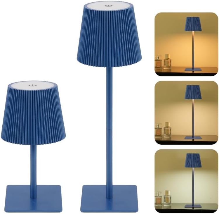 LUTEC 2 Pack Cordless Table Lamp,6000mAh Rechargeable Battery Operated Desk Lamp,Two Adjustable Heights,Waterproof, Touch Control & 3 Color Stepless Dimming for Restaurant/Bedroom/Bars/Outdoor (Blue)