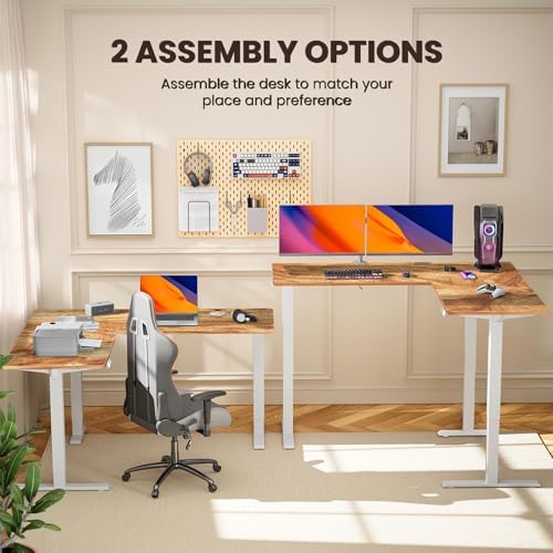 ErGear 63″ L Shaped Standing Desk Electric Adjustable Height, Light Vintage